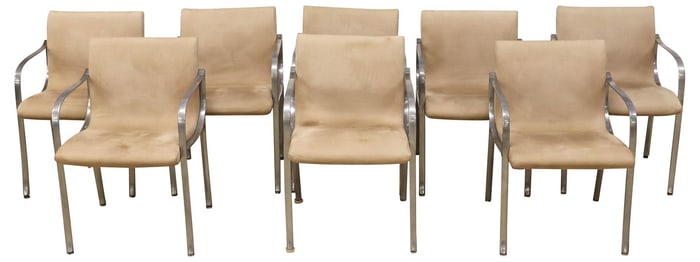 (8) VAGHI (ATTRIB.) MID-CENTURY MODERN SUEDE & ALUMINUM DINING CHAIRS