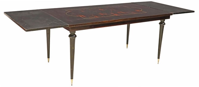 FRENCH MID-CENTURY MODERN LACQUERED & INLAID EXTENSION TABLE