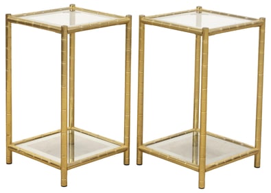 (2) MAISON BAGUES STYLE GILT-METAL FAUX BAMBOO TWO-TIER STANDS