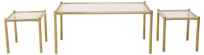 (3) MAISON BAGUES STYLE GILT-METAL FAUX BAMBOO COFFEE & SIDE TABLES