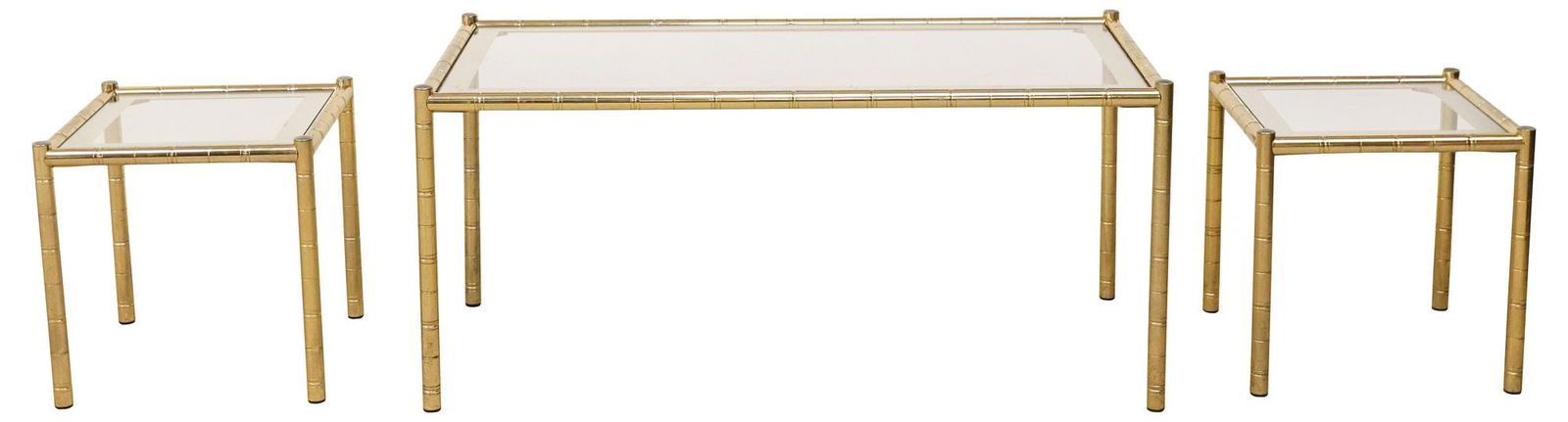 (3) MAISON BAGUES STYLE GILT-METAL FAUX BAMBOO COFFEE & SIDE TABLES (1 of 6)