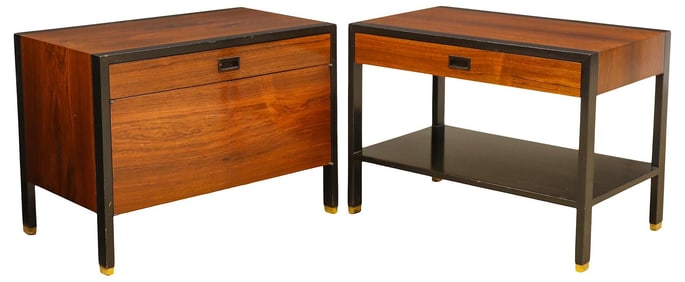 (2) HARVEY PROBBER (D.2003) MID-CENTURY ROSEWOOD & EBONY NIGHTSTANDS