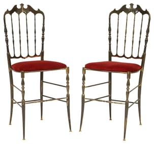(2) ITALIAN CHIAVARI STYLE UPHOLSTERED BRASS CHAIRS