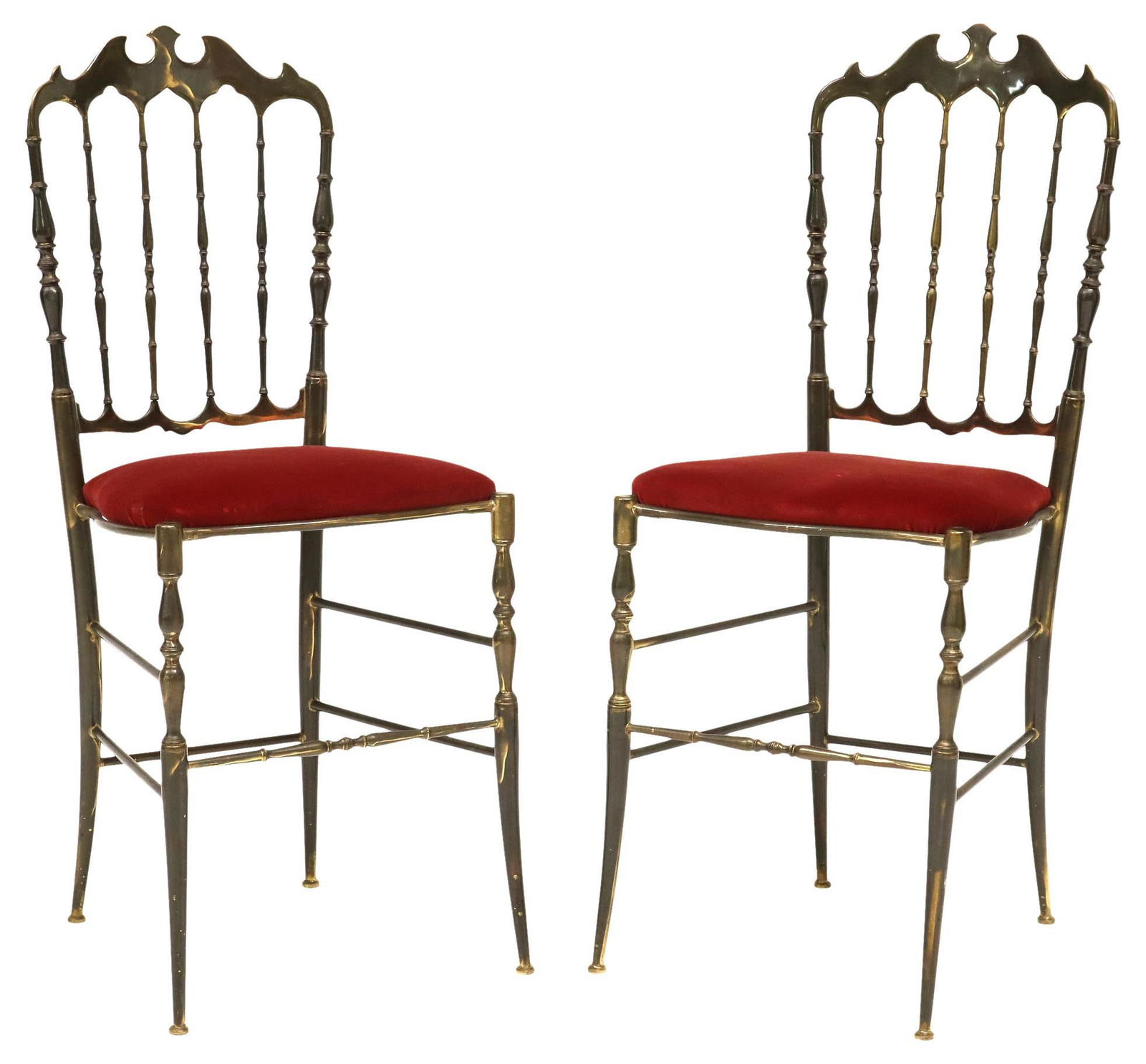 (2) ITALIAN CHIAVARI STYLE UPHOLSTERED BRASS CHAIRS (1 of 3)
