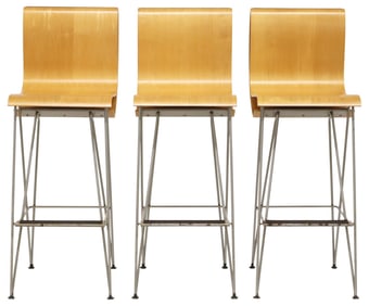 (3) MICHAEL GRAVES (D.2015) MODERN BENTWOOD & STEEL BAR STOOLS
