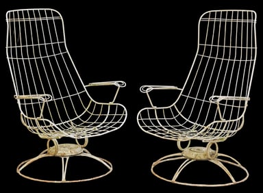 (2) HOMECREST (ATTRIB.) 'SIESTA' WROUGHT IRON OUTDOOR SWIVEL CHAIRS