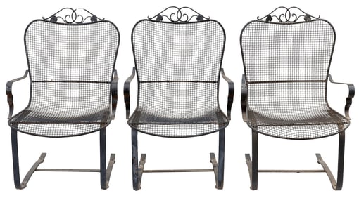 (3) RUSSELL WOODARD (ATTRIB.) WROUGHT IRON OUTDOOR LOUNGE CHAIRS