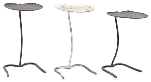 (3) SALTERINI PAINTED WROUGHT IRON 'LILY PAD' PATIO SIDE TABLES