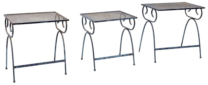 (3) BLACK WROUGHT IRON OUTDOOR PATIO NESTING TABLES