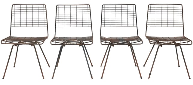 (4) JOHN KEAL PAINTED IRON PATIO WIRE CHAIRS