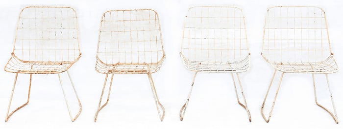 (4) BERTOIA STYLE COLLAPSIBLE MESH-SEAT METAL GARDEN CHAIRS