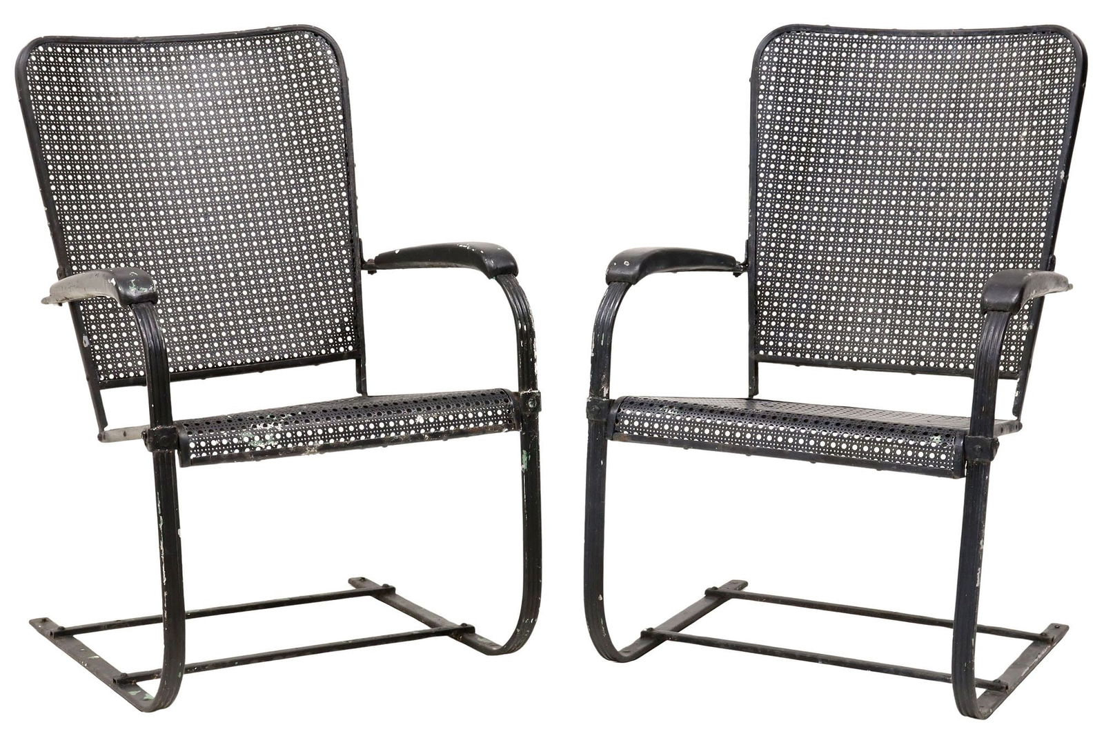 (2) HOWELL STYLE WROUGHT IRON OUTDOOR CANTILEVER SPRING CHAIRS (1 of 3)