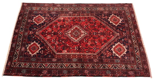 HAND-TIED PERSIAN SHIRAZ RUG, 9'11" X 7'1"