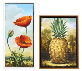 (2) KEVIN SLOAN (B.1958) ACRYLIC PAINTINGS, 'TRES AMAPOLAS' & 'LA PINA'