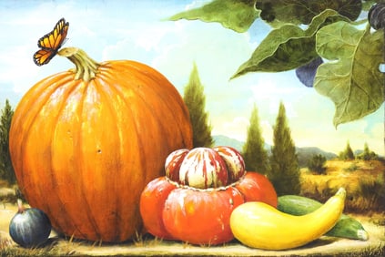 KEVIN SLOAN (B.1958) ACRYLIC PAINTING, 'A PUMPKIN FOR GENE'