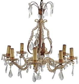 LOUIS XV STYLE WROUGHT IRON & CRYSTAL 8-LIGHT CHANDELIER