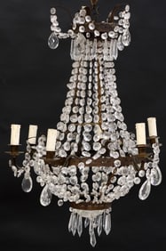 ITALIAN EMPIRE STYLE 'SAC DE PEARL' CRYSTAL-BEADED 6-LT CHANDELIER