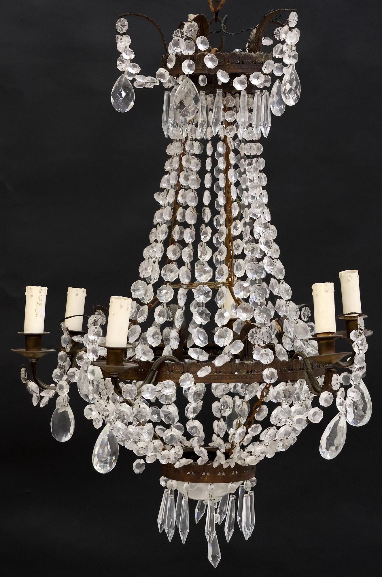 ITALIAN EMPIRE STYLE 'SAC DE PEARL' CRYSTAL-BEADED 6-LT CHANDELIER (1 of 3)