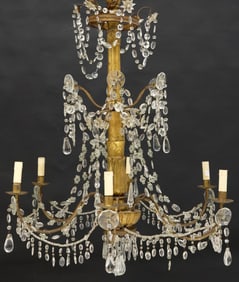 ITALIAN GILTWOOD & CRYSTAL 6-LIGHT CHANDELIER
