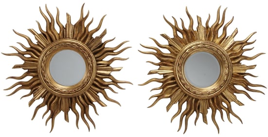 (2) GILTWOOD SUNBURST WALL MIRRORS, 36"DIAM