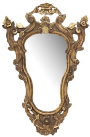ITALIAN FLORENTINE GILTWOOD ANTIQUED WALL MIRROR