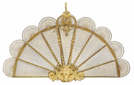GILT-METAL PEACOCK FAN FOLDING FIREPLACE SCREEN