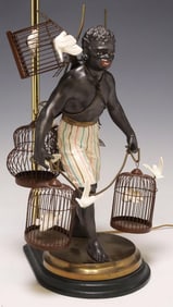 LARGE PETITE CHOSES (ATTRIB) PAINTED METAL FIGURAL 1-LT TABLE LAMP