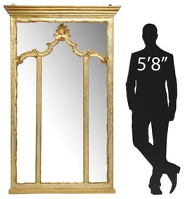 ITALIAN ROCOCO STYLE GILTWOOD TRUMEAU MIRROR, 74.25" X 46.5"