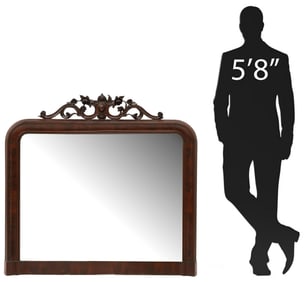 ITALIAN CARVED MAHOGANY OVERMANTEL MIRROR, 44" X 46"
