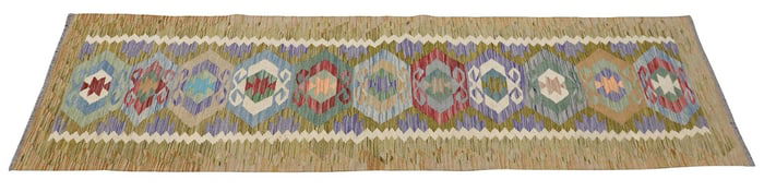 HAND-WOVEN PAKISTANI KILIM RUNNER, 9'10" X 2'9"