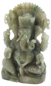 CARVED GREEN HARDSTONE FIGURE OF GANESHA