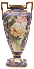 NIPPON PARCEL-GILT & PAINTED MORIAGE PORCELAIN VASE, M IN WREATH MARK