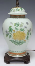 LARGE HAVILAND LIMOGES 'CHRYSANTHEME' PORCELAIN VASIFORM 1-LT TABLE LAMP