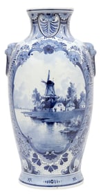 ROYAL DELFT BLUE & WHITE TIN-GLAZED EARTHENWARE CHINOISERIE VASE