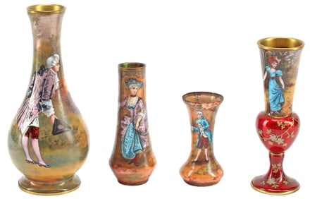 (4) FRENCH GILT-METAL & ENAMEL PAINTED CABINET VASES
