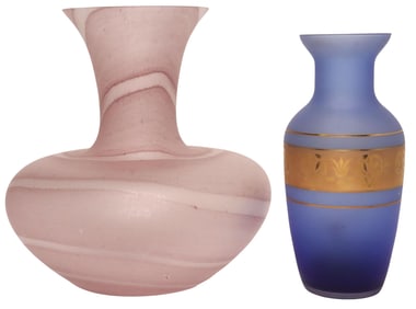 (2) MODERN ITALIAN MURANO SATIN ART GLASS VASES
