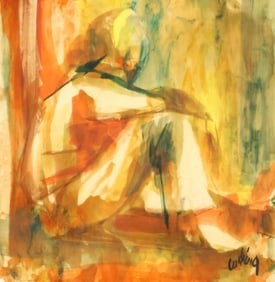 ANN CUSHING GANTZ (1933-2012) MODERNIST MIXED MEDIA PAINTING