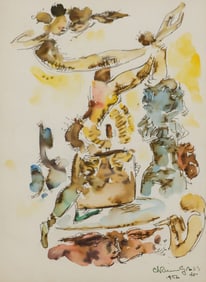 CHAIM GROSS (1902-1991) INK & WATERCOLOR, 'TORMENTED SELF PORTRAIT'