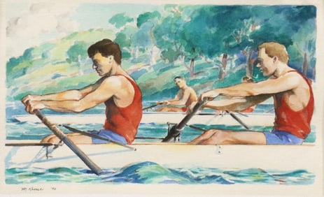 MIKE KRONE (ATX) WATERCOLOR ROWERS ON THE WATER