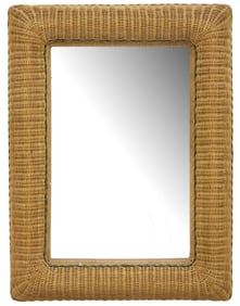 RECTANGULAR WICKER-FRAMED WALL MIRROR, 39"H