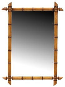 FRENCH FAUX BAMBOO TURNED WOOD WALL MIRROR, 35.25" X 26"