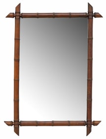 FRENCH FAUX BAMBOO TURNED WOOD WALL MIRROR, 35.75" X 26.5"
