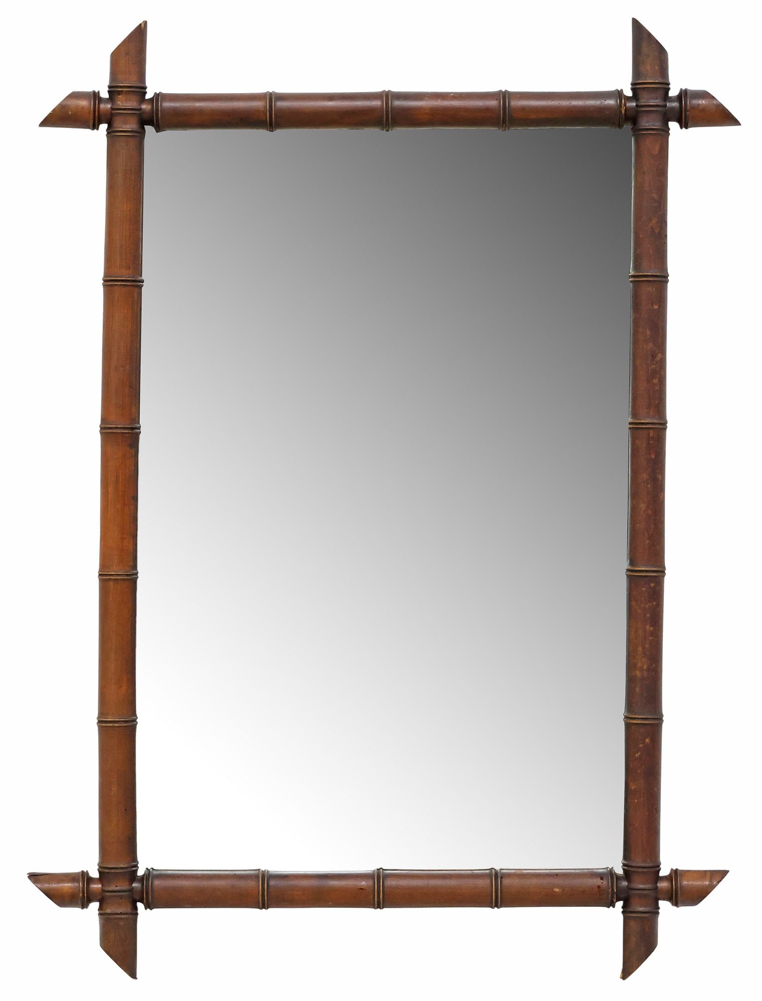 FRENCH FAUX BAMBOO TURNED WOOD WALL MIRROR, 35.75" X 26.5" (1 of 3)
