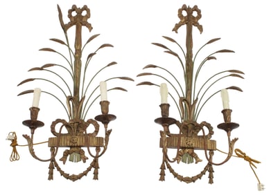 (2) NEOCLASSICAL PALLADIO PARCEL-GILT 2-LIGHT WALL SCONCES