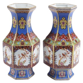 (2) CHINESE PORCELAIN HEXAGONAL VASES