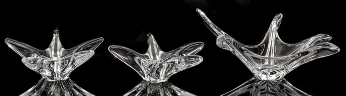 (3) FRENCH DAUM ART CRYSTAL STARFISH CANDLEHOLDER GARNITURE SET
