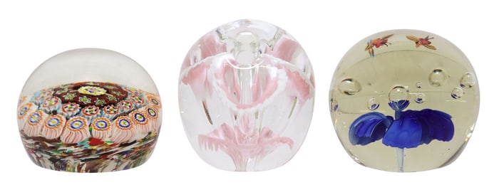 (3) ART GLASS MILLEFIORI & LAMPWORK PAPERWEIGHTS, 1 GENTILE GLASS