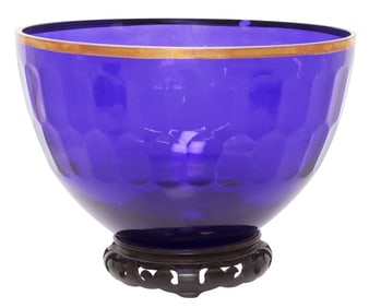 OSCAR DE LA RENTA PARCEL-GILT COBALT BLUE 'GALLERY' CRYSTAL SERVING BOWL