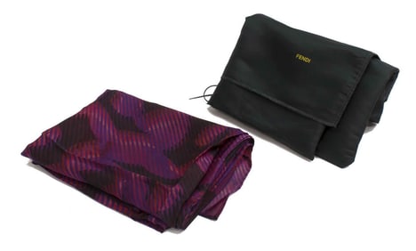 FENDI PURPLE & FUCHSIA SILK SCARF, 69" X 26"