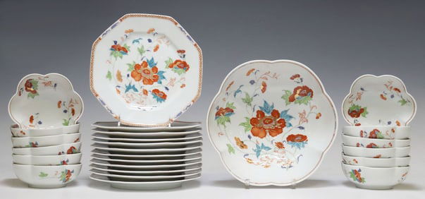(25) LIMOGES RAYNAUD 'HOKUSAI' PORCELAIN OCTAGONAL PLATES & MELON BOWLS
